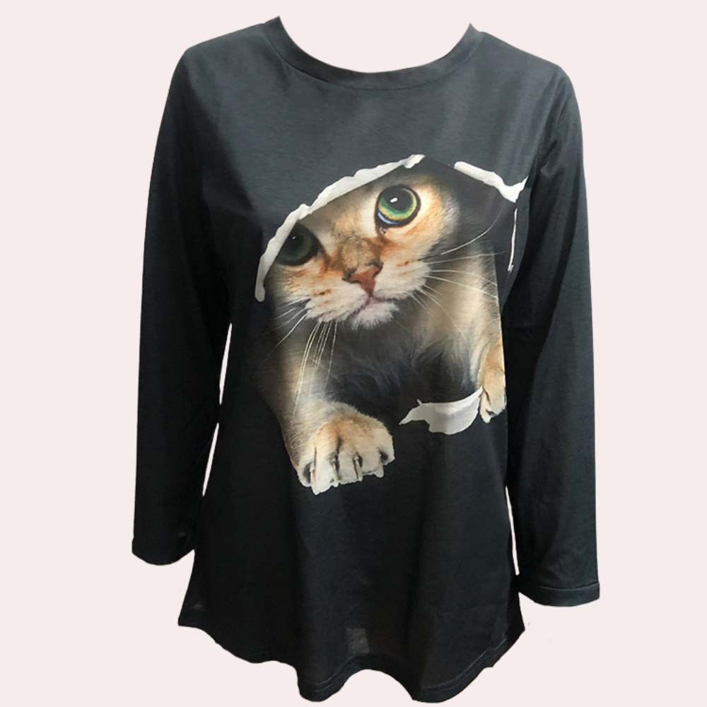 Lisa - Damebluse med katteprint