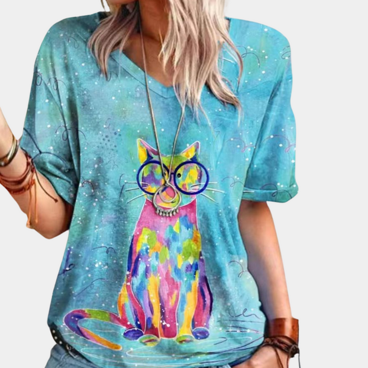 Trendy t-shirt til kvinder med katteprint