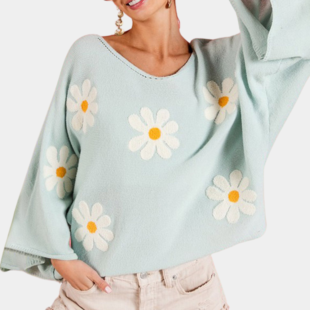 Blomstret broderi sweater til kvinder