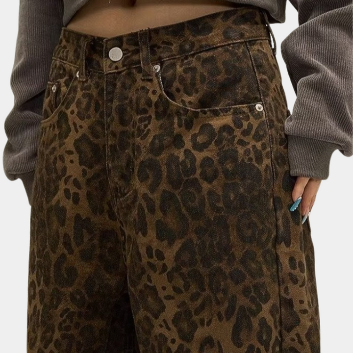 Trendy jeans med leopardprint til kvinder