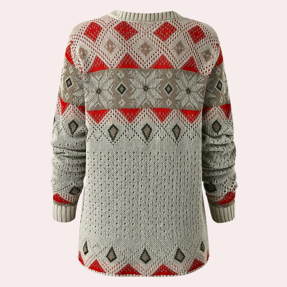 Geometrisk strikket sweater til kvinder