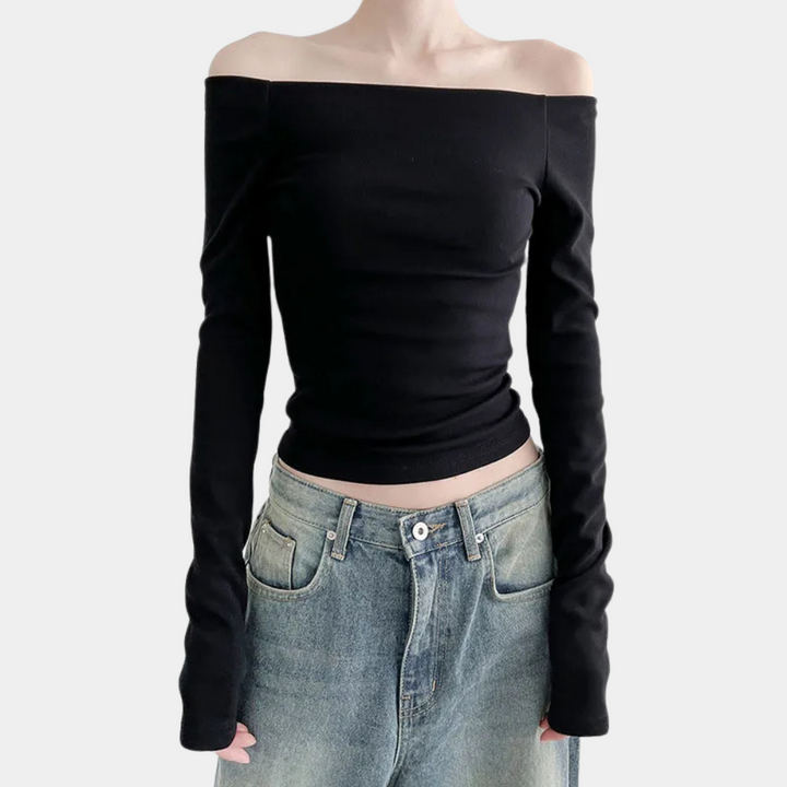 Langærmet off-shoulder top til kvinder