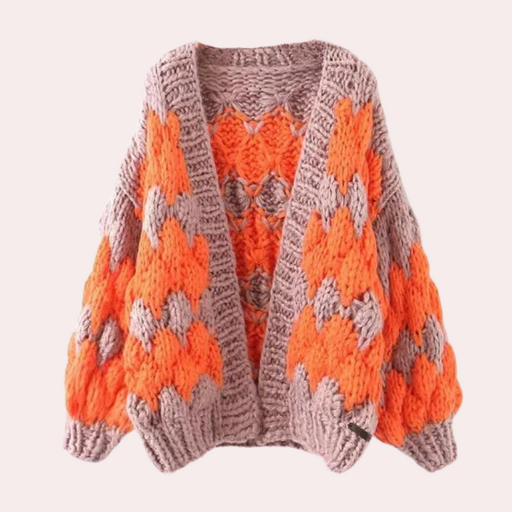 Samara - Chunky Garn Cardigan med Elegante Puffærmer