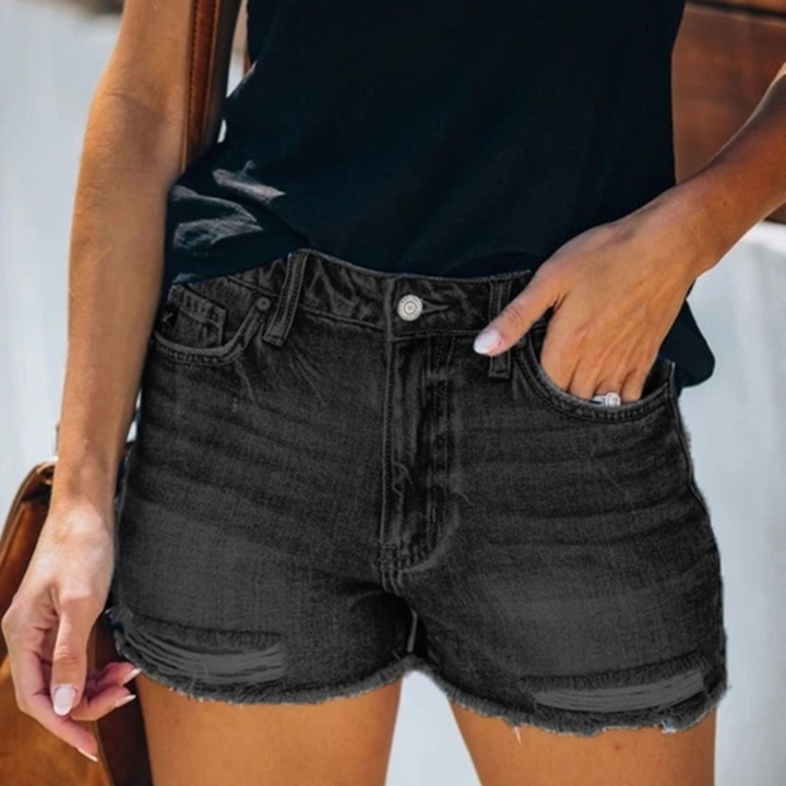 Violaine - Sommershorts i denim til kvinder med slid og frynser