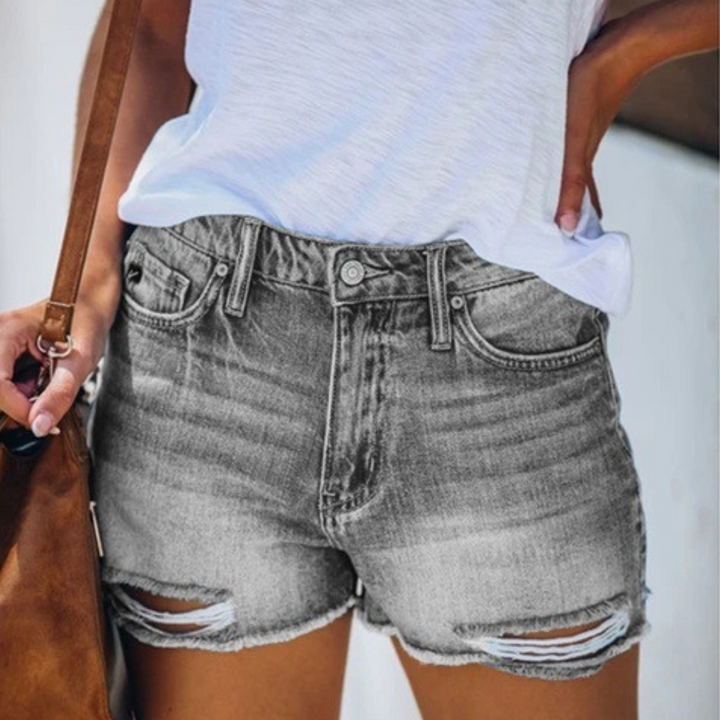 Violaine - Sommershorts i denim til kvinder med slid og frynser