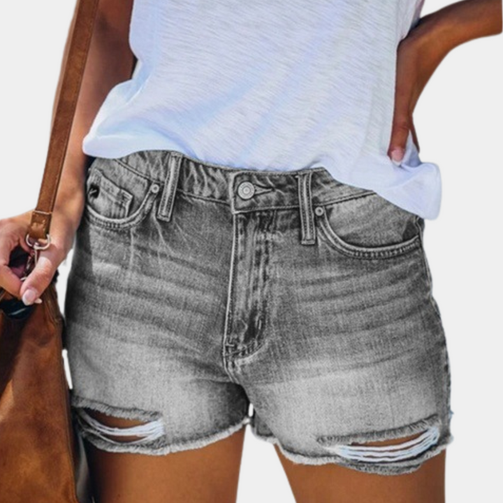 Violaine - Sommershorts i denim til kvinder med slid og frynser