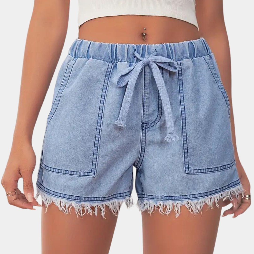 Rosalba - Moderigtige shorts med flosset kant og justerbare bånd til kvinder