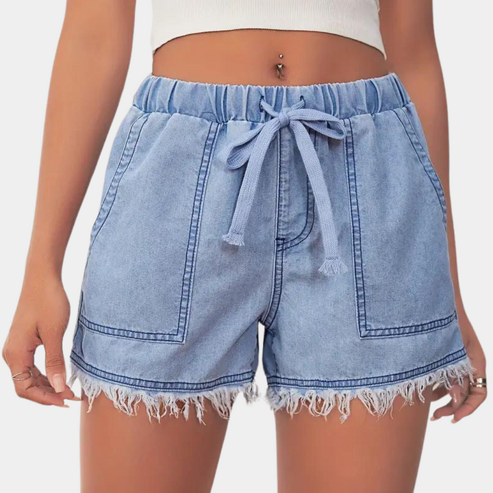 Rosalba - Moderigtige shorts med flosset kant og justerbare bånd til kvinder