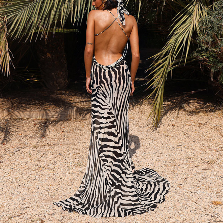 Dayana - Vævende Side-Slit Kjole med Zebra Flair