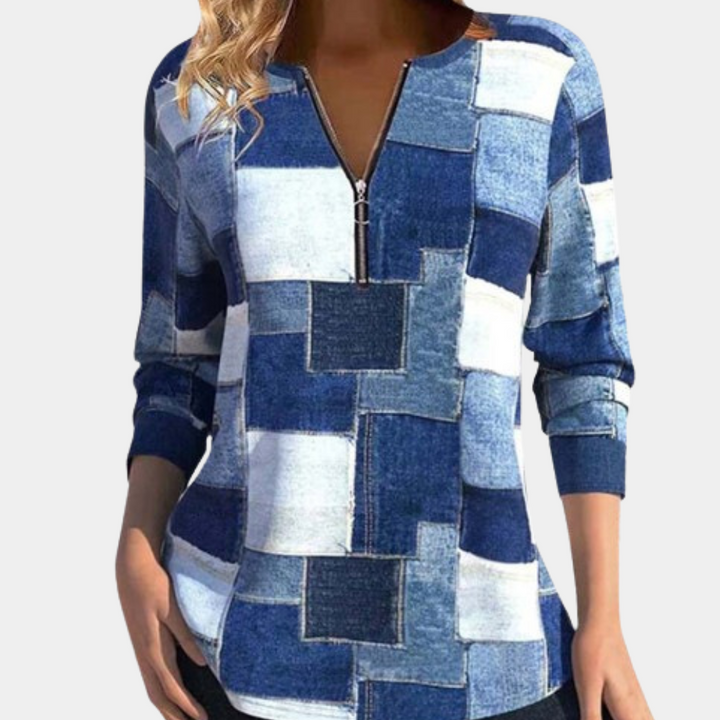 Ulrike - Stilfuld top i patchwork-stil til kvinder