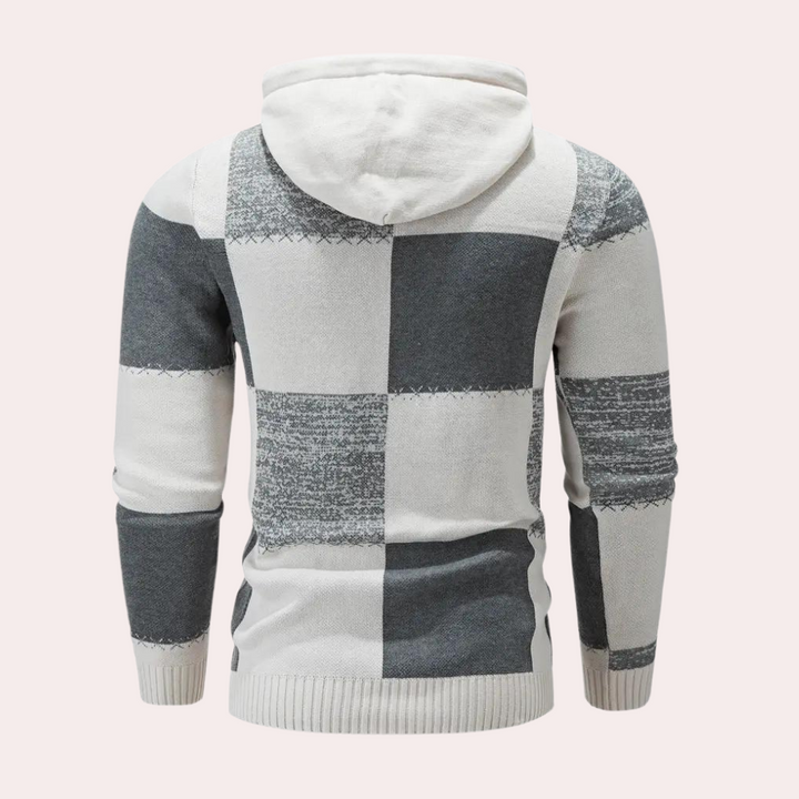 Greco - Patchwork sweater med hætte til mænd