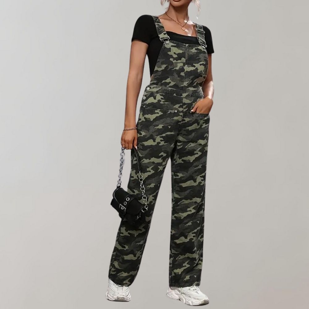 Stilfuld camouflage-jumpsuit til kvinder